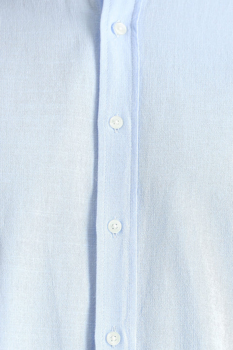 Light Blue Long Sleeve Relaxed Fit Button-Down Collar Cotton Breathable Linen-Look Shirt