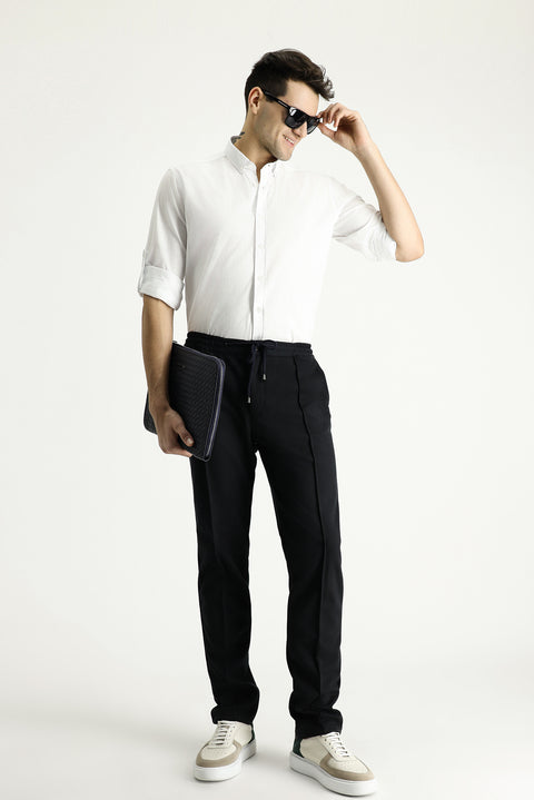 White Long Sleeve Relaxed Fit Button-Down Collar Cotton Breathable Linen-Look Shirt