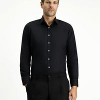 Siyah Uzun Kol Slim Fit %100 Pamuk 4 Mevsim Kolay Ütülenebilir Nefes Alan Erkek Easy Care Klasik Gömlek