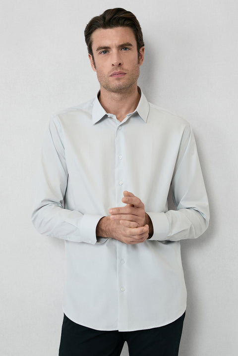 Light Grey Long Sleeve Slim Fit 100% Cotton Four Seasons Easy Iron Breathable Men's Easy Care Classic Shirt