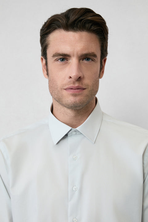 Light Grey Long Sleeve Slim Fit 100% Cotton Four Seasons Easy Iron Breathable Men's Easy Care Classic Shirt