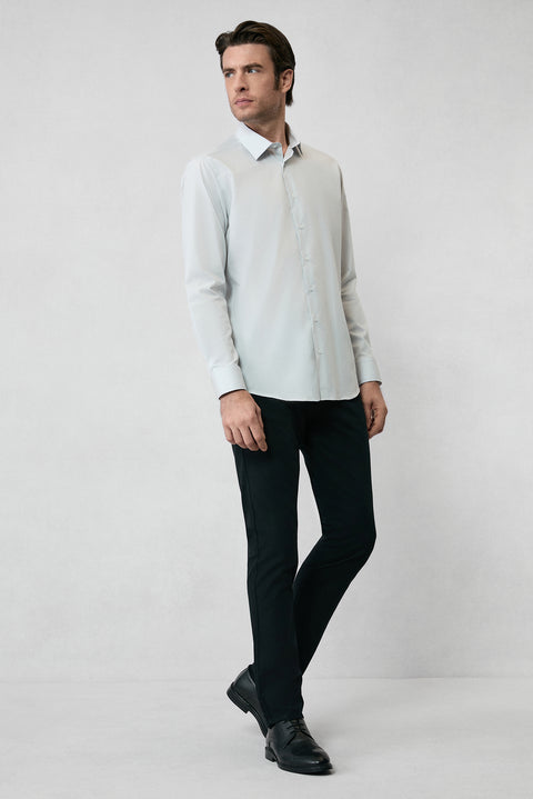 Light Grey Long Sleeve Slim Fit 100% Cotton Four Seasons Easy Iron Breathable Men's Easy Care Classic Shirt
