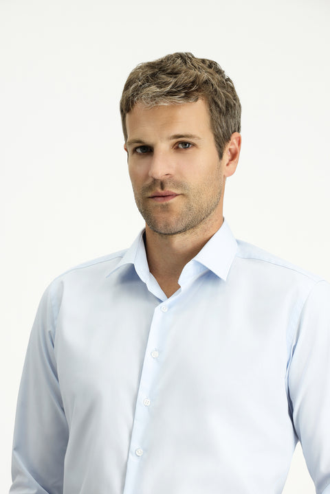 Light Blue Long Sleeve Slim Fit 100% Cotton Four Seasons Easy Iron Breathable Men's Easy Care Classic Shirt