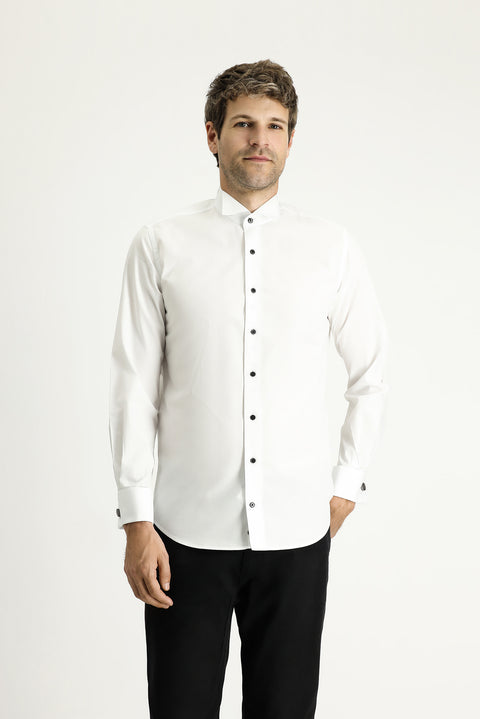 Beyaz Ata Yaka Slim Fit Dar Kesim Pamuk Gömlek