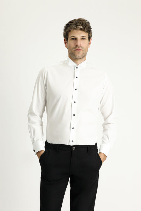 Beyaz Ata Yaka Slim Fit Dar Kesim Pamuk Gömlek