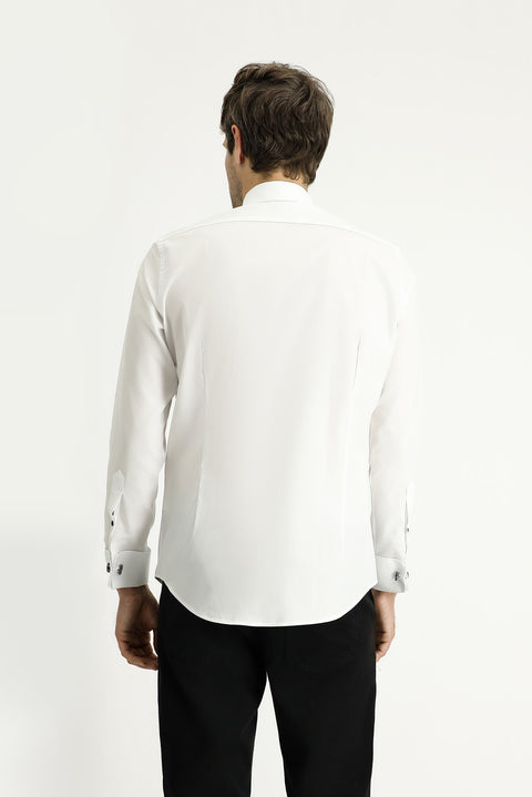 Beyaz Ata Yaka Slim Fit Dar Kesim Pamuk Gömlek
