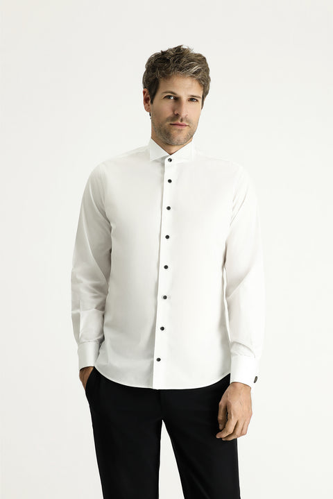 Beyaz Ata Yaka Slim Fit Dar Kesim Pamuk Gömlek