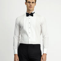 Beyaz Ata Yaka Slim Fit Dar Kesim Desenli Pamuklu Gömlek