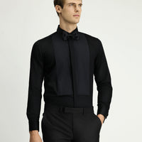 Siyah Slim Fit Dar Kesim Piliseli Pamuklu Ata Yaka Gömlek