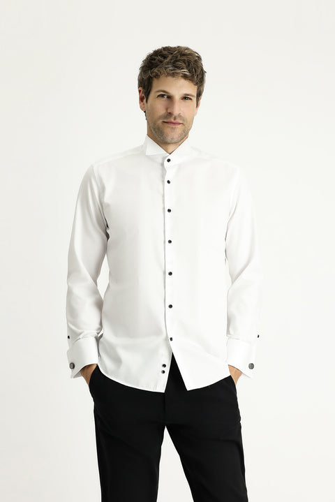 Beyaz Ata Yaka Slim Fit Dar Kesim Pamuklu Kolay Ütülenebilir Gömlek