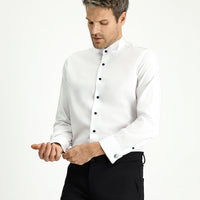 White Stand Collar Slim Fit Narrow Cut Cotton Easy Iron Shirt