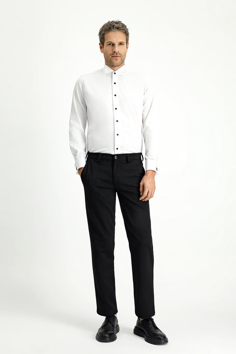 White Stand Collar Slim Fit Narrow Cut Cotton Easy Iron Shirt