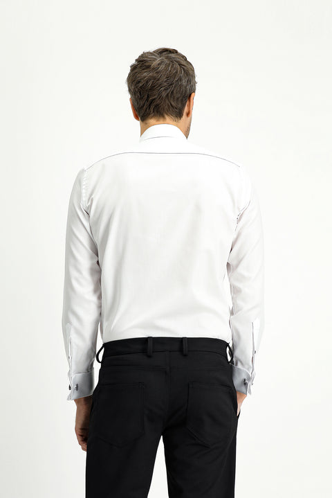White Stand Collar Slim Fit Narrow Cut Cotton Easy Iron Shirt