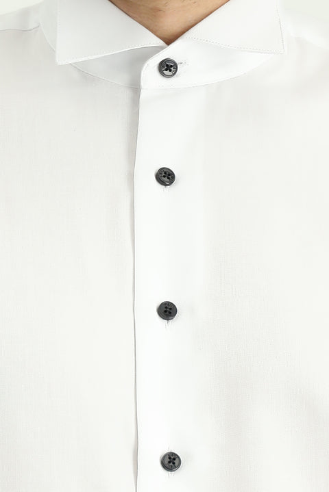 White Stand Collar Slim Fit Narrow Cut Cotton Easy Iron Shirt