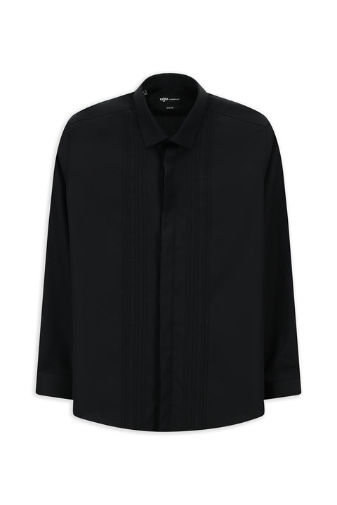 Siyah Uzun Kol Slim Fit Dar Kesim Non Iron Klasik Piliseli Pamuklu Gömlek