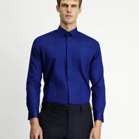 Medium Navy Long Sleeve Slim Fit Narrow Cut Non-Iron Classic Pleated Cotton Shirt