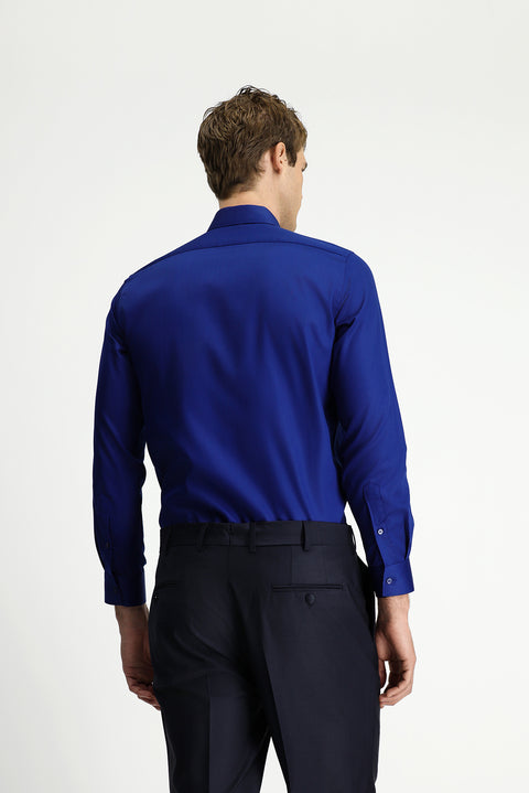 Medium Navy Long Sleeve Slim Fit Narrow Cut Non-Iron Classic Pleated Cotton Shirt