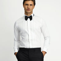 White Long Sleeve Slim Fit Narrow Cut Non-Iron Classic Pleated Cotton Shirt