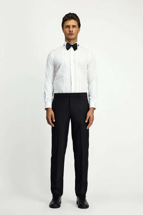 White Long Sleeve Slim Fit Narrow Cut Non-Iron Classic Pleated Cotton Shirt