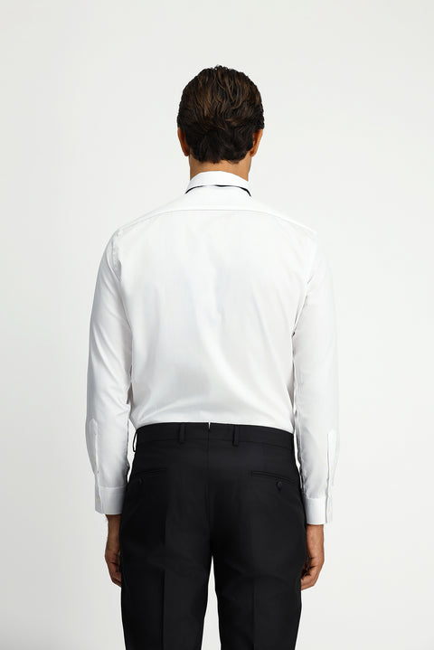 White Long Sleeve Slim Fit Narrow Cut Non-Iron Classic Pleated Cotton Shirt