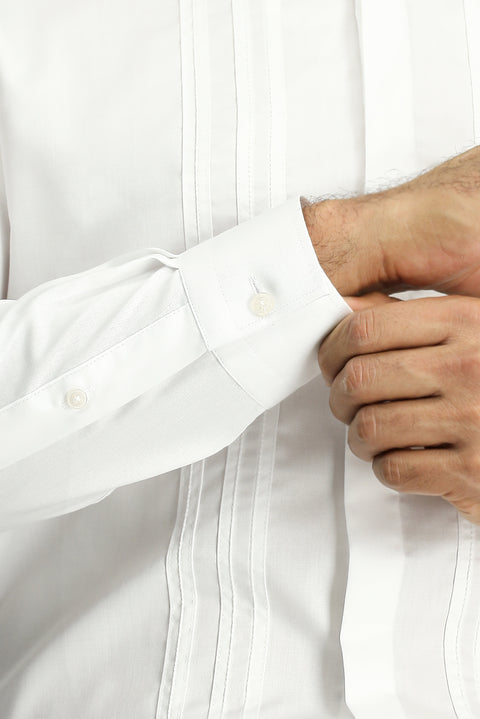 White Long Sleeve Slim Fit Narrow Cut Non-Iron Classic Pleated Cotton Shirt