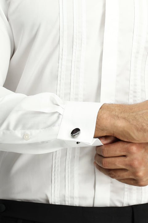White Long Sleeve Slim Fit Narrow Cut Non-Iron Classic Pleated Cotton Shirt