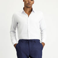 White Long Sleeve Slim Fit Narrow Cut Classic Patterned Cuffed Cotton Shirt