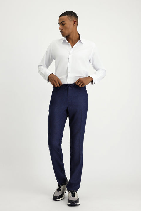 White Long Sleeve Slim Fit Narrow Cut Classic Patterned Cuffed Cotton Shirt