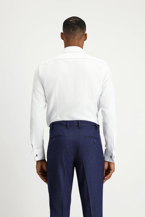 White Long Sleeve Slim Fit Narrow Cut Classic Patterned Cuffed Cotton Shirt