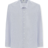 Light Navy Blue Long Sleeve Slim Fit Narrow Cut Classic Patterned Cotton Shirt