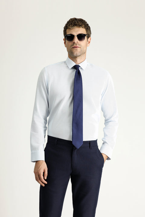 Light Blue Long Sleeve Slim Fit Narrow Cut Classic Patterned Cotton Shirt