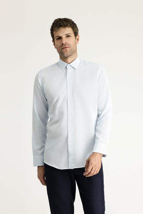 Light Blue Long Sleeve Slim Fit Narrow Cut Classic Patterned Cotton Shirt