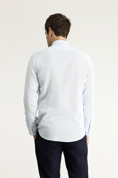 Light Blue Long Sleeve Slim Fit Narrow Cut Classic Patterned Cotton Shirt