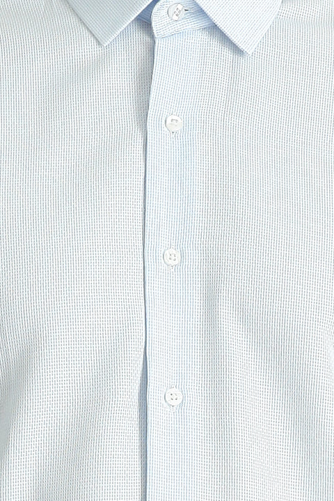 Light Blue Long Sleeve Slim Fit Narrow Cut Classic Patterned Cotton Shirt