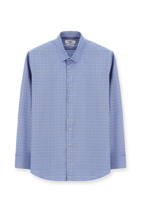 Blue Long Sleeve Slim Fit Narrow Cut Classic Patterned Cotton Shirt