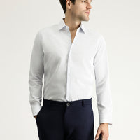 Dark Blue Long Sleeve Slim Fit Narrow Cut Classic Patterned Cotton Shirt