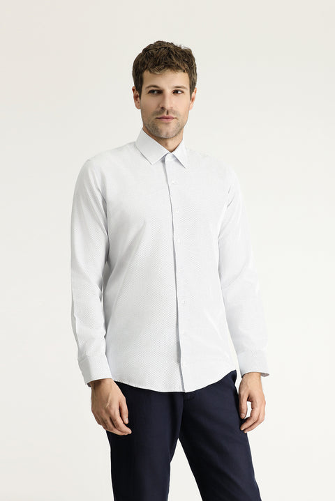 Dark Blue Long Sleeve Slim Fit Narrow Cut Classic Patterned Cotton Shirt