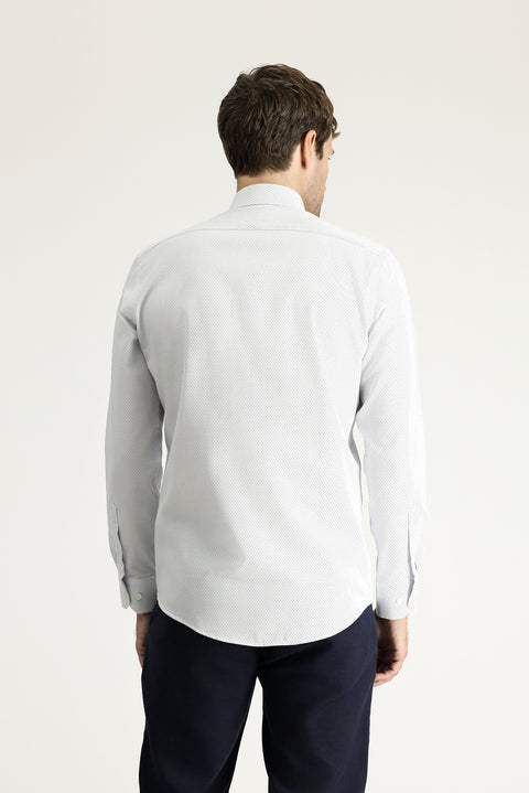 Dark Blue Long Sleeve Slim Fit Narrow Cut Classic Patterned Cotton Shirt