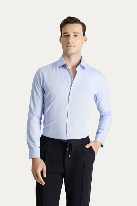 Açık Mavi Uzun Kol Slim Fit Dar Kesim Oxford Pamuk Gömlek