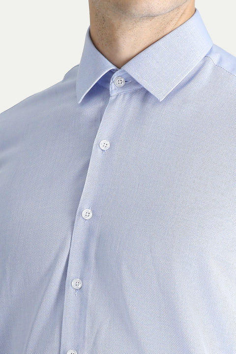 Açık Mavi Uzun Kol Slim Fit Dar Kesim Oxford Pamuk Gömlek