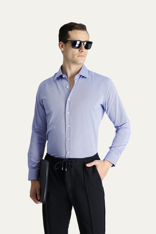  Koyu Mavi  Uzun Kol Slim Fit Dar Kesim Oxford Pamuk Gömlek