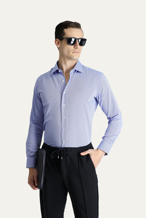 Dark Blue Long Sleeve Slim Fit Narrow Cut Oxford Cotton Shirt
