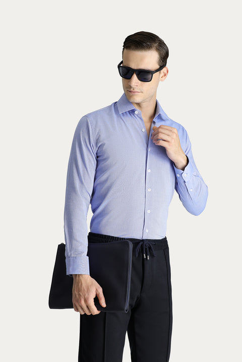 Dark Blue Long Sleeve Slim Fit Narrow Cut Oxford Cotton Shirt