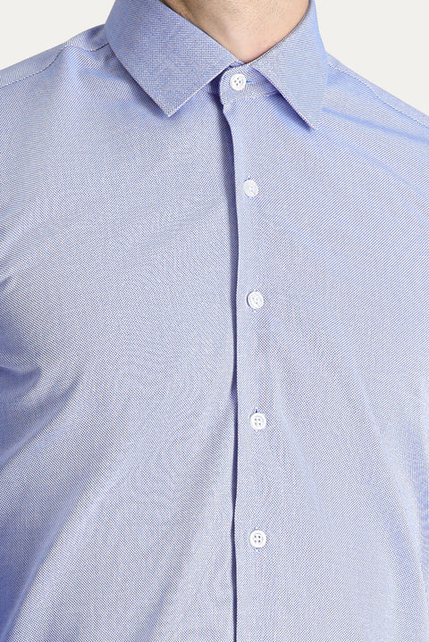 Dark Blue Long Sleeve Slim Fit Narrow Cut Oxford Cotton Shirt