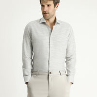 Medium Grey Long Sleeve Slim Fit Patterned Cotton Shirt