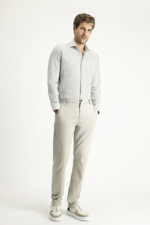 Medium Grey Long Sleeve Slim Fit Patterned Cotton Shirt