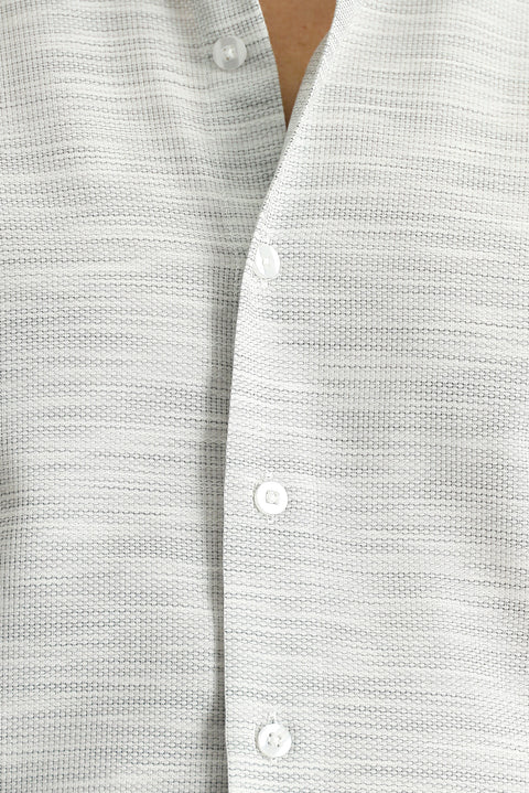 Medium Grey Long Sleeve Slim Fit Patterned Cotton Shirt