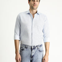 Blue Long Sleeve Slim Fit Patterned Cotton Shirt