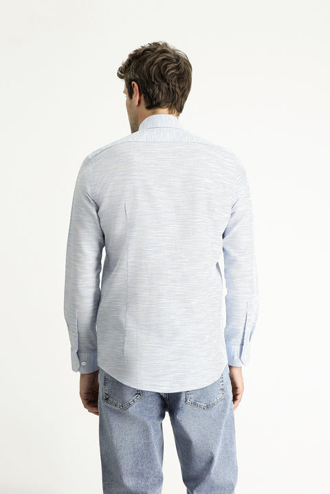 Blue Long Sleeve Slim Fit Patterned Cotton Shirt