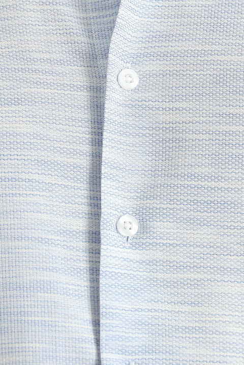 Blue Long Sleeve Slim Fit Patterned Cotton Shirt